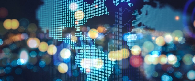 Image of digital screen map of the world